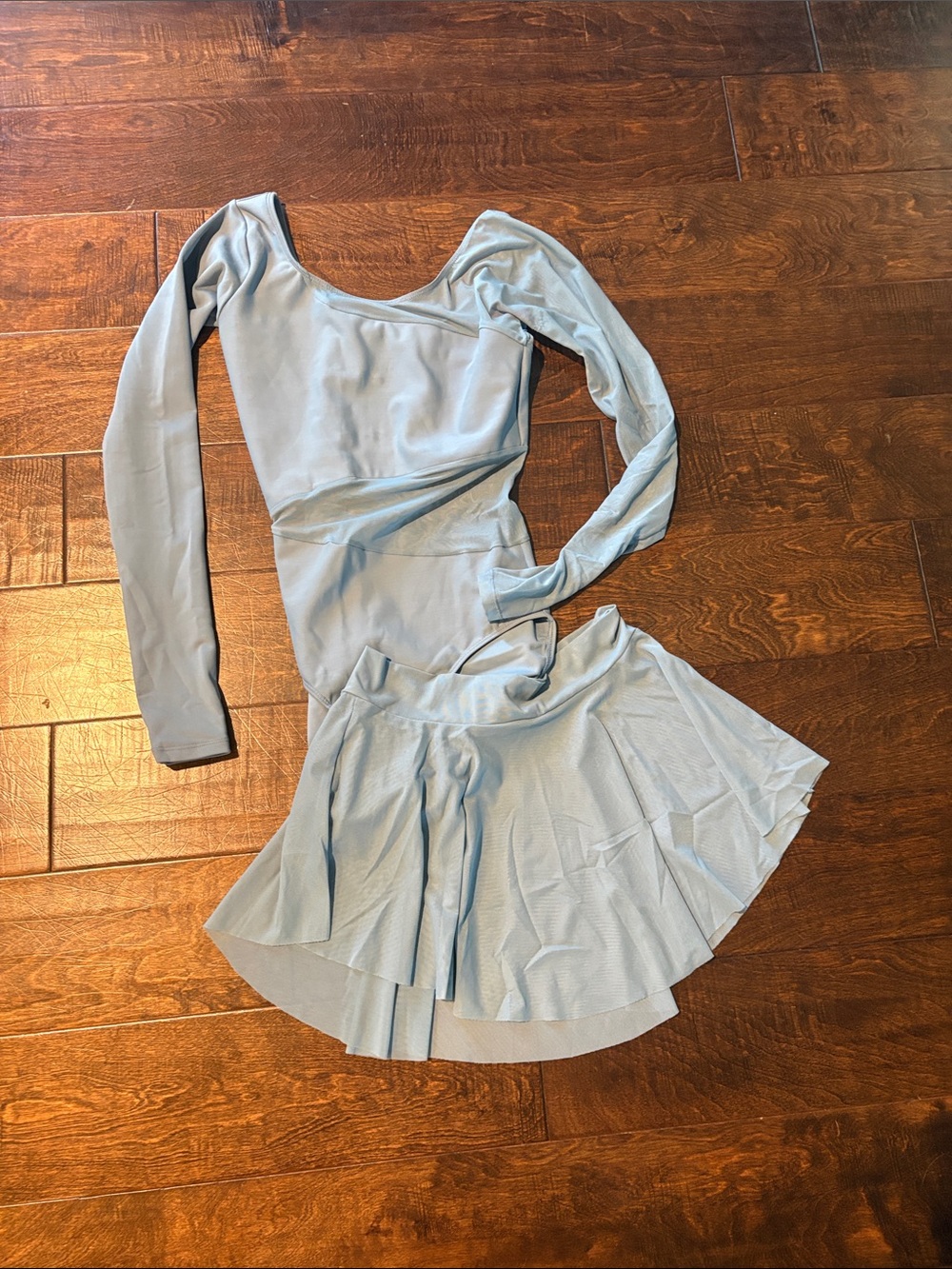 Eleve Dancewear Long Sleeve Light Blue Leotard with Skirt